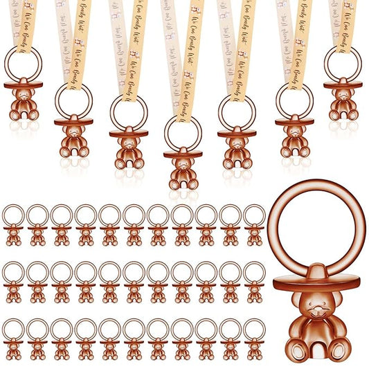 Beeveer 50 Pcs Green Leaf Baby Pacifiers Baby Shower Acrylic Pacifiers Necklace Boy Pacifier Bulk Nipples for Shower Game Ribbon Necklace for Party Favors Prize Decorations(Brown)
