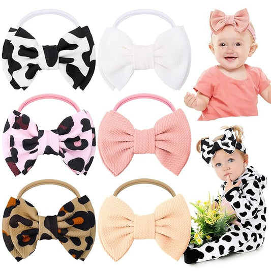 JATEBI 6 PCS Baby Girl Hair Bows Set Checkered Cow Print Bows Headbands for Girls Cowgirl Accessories Newborn Toddler Baby Outfits Cow