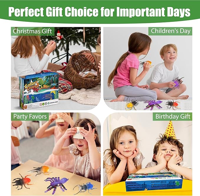Spider and Beetle Series-12pcs Temperature Color Change Bath Toys,Water Table Toys for Goodie Bags Fillers,Themed Party,Classroom Rewards,Carnival Prize, for Kids 3+