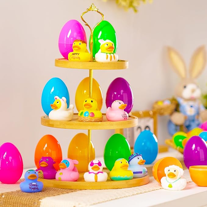 Joyin 12pcs Prefilled Easter Eggs with Rubber Ducks, Easter Bath Duckies Basket Stuffers for Toddlers & Babies, Bathtub Toys Easter Egg Hunt, Classroom Prizes for Kids