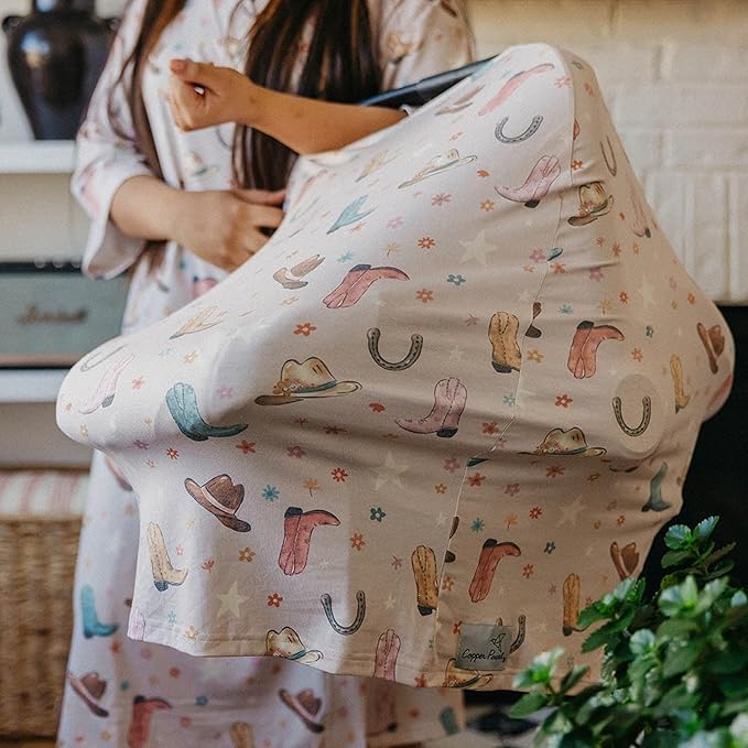 Baby Car Seat Cover Canopy and Nursing Cover Multi-Use Stretchy 5 in 1 Gift Cheyenne by Copper Pearl