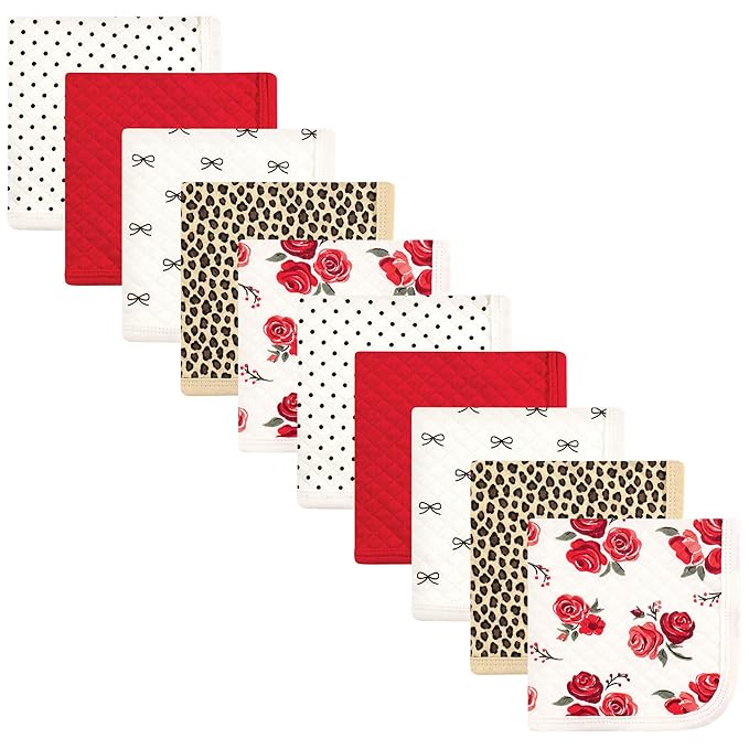Hudson Baby Unisex Baby Quilted Cotton Washcloths, Rose Leopard, One Size