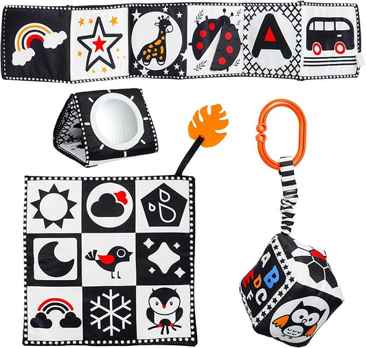 Melican 3 PCS Black and White High Contrast Baby Toys 0-3 Months for Newborn, Montessori Toys for Babies Sensory Soft Book for Early Education, Infant Tummy Time Toys 0 6 9 12 Months Baby Gifts