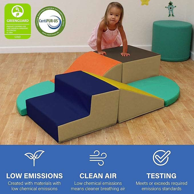 Factory Direct Partners 13021-NVOR SoftScape Playtime All Around Climber for Crawling Infants and Toddlers, Beginner Indoor Active Playset with Steps and Slides (6-Piece) - Navy/Orange