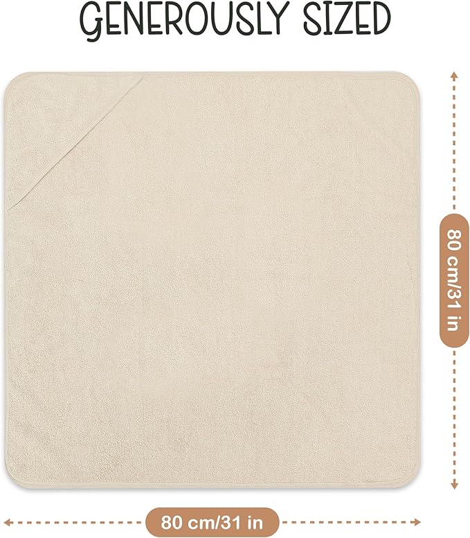 100% Organic Cotton Plush Woven Hooded Baby Bath Towels - Soft and Absorbent 31x31 Inches for Newborns and Kids, Hooded Baby Towels, Premium Infant Towels (Ivory)