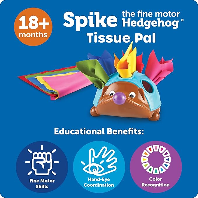 Learning Resources Spike the Fine Motor Hedgehog Tissue Pal - 11 Pieces, Ages 18 Months+, Fine Motor Skills, Montessori toys, Gifts for Boys and Girls
