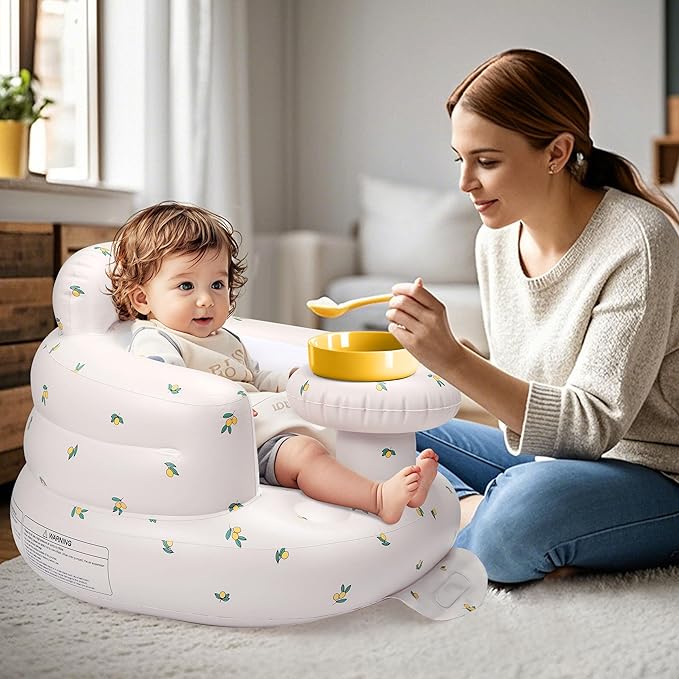 Inflatable Baby Seat for 3-36 Months, Back Support, Built-in Air Pump, Learning to Sit, Blow Up Floor Seat with Tray