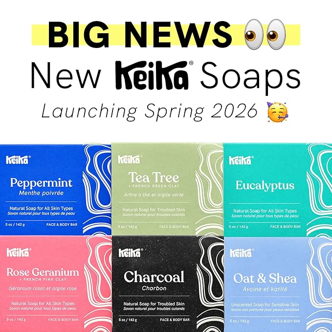 Keika Charcoal Black Soap Bar for Eczema, Psoriasis, Face, Body, Men Women Teens with Oily Skin, 5 oz.