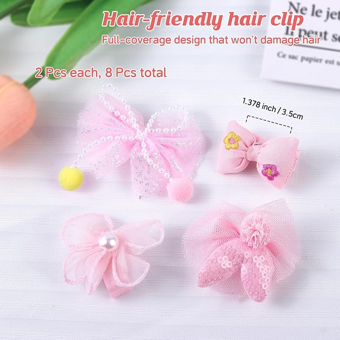 400 Pcs Baby Girls Hair Accessories Set,Baby Girls Hair Ties,Flower Bows Rubber Bands,Hair-friendly Hair Clip,Soft Elastic Hair Bands,Claw Clip(Pink)