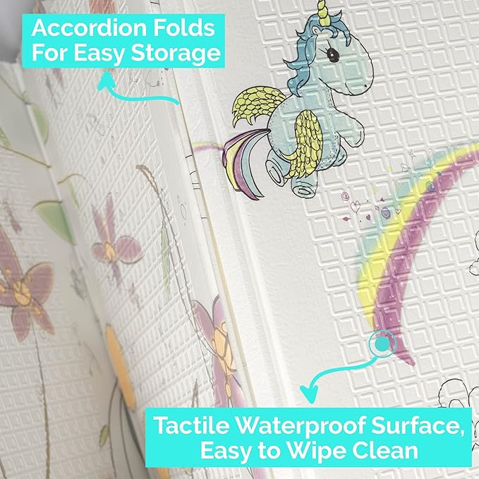 JumpOff Jo Foldable Foam Play Mat – Large Waterproof Baby & Toddler Activity Floor Mat, Double-Sided 70 x 59 Inch Play Surface