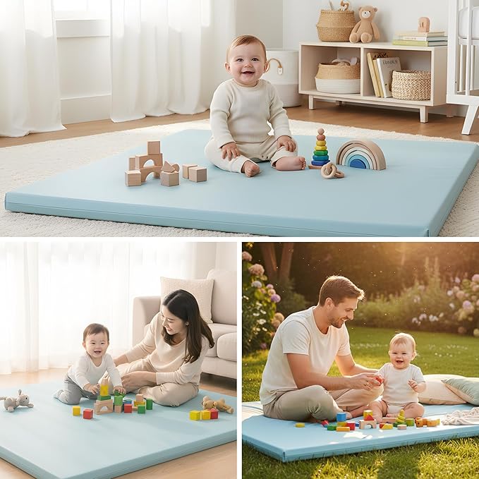 Motherly Haven Play Mat Cover Only – Fits 50x50x1 Rollable Foam Floor Mat for Babies – Waterproof, Easy to Clean Replacement Cover for Tummy Time & Crawling – Blue