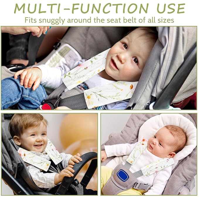 Carseat Strap Covers for Babies, Soft Seatbelt Covers for Kids, Reversible Baby Car Seat Strap Covers, Size: 6.5 x 6.5 inch, for Baby Car Seat, Stroller, Swing, High Chair, Colourful Flowers