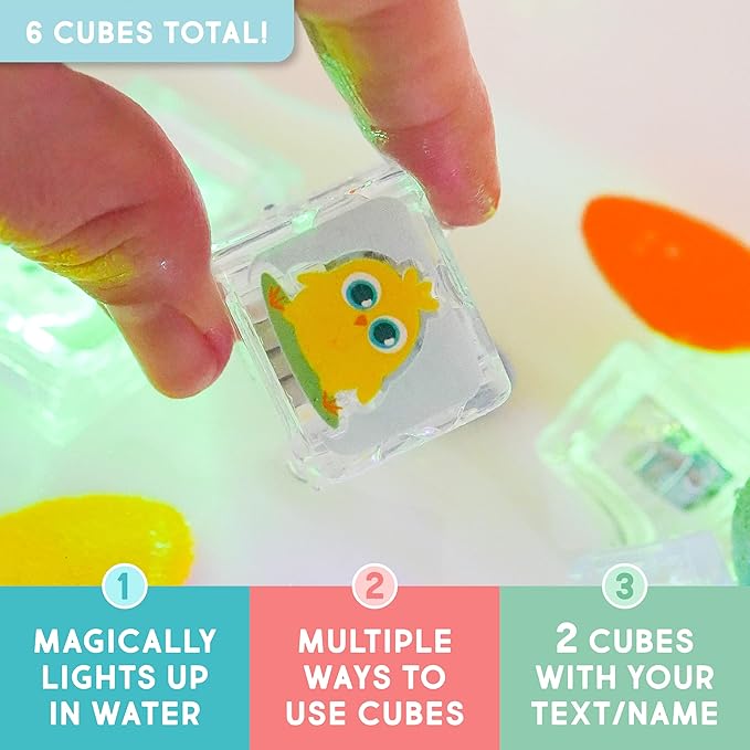 Glo Pals Personalized Hoppy Easter Water-Activated Light-Up Cubes Bath Toy – 6 Pack Easter Basket Stuffers for Kids, Custom Name Light Up Bath Cubes, Sensory Bath Toys, Easter Toys for Toddlers