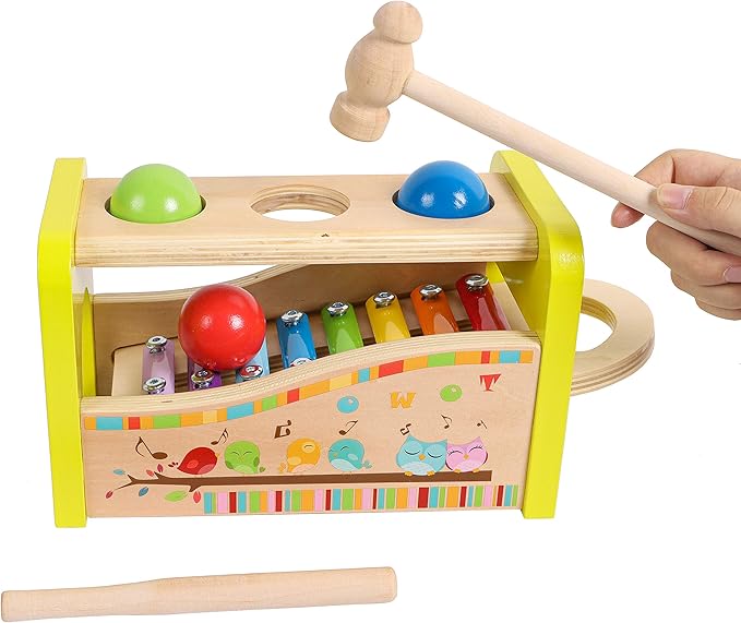 TOWO Wooden Hammer Ball and Xylophone Set - Mallet and Pegs Pound a Ball Tap Bench- Toys for Babies 1 Year Old Baby Boy Girl Toddler Gift - Small Motor Skill Sensory Musical Activity Toys for Kids