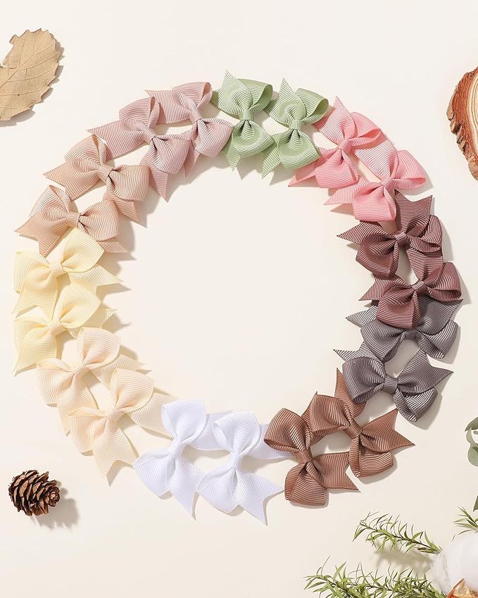 Jollybows 20pcs Baby Hair Clips Girls Bows 2" Mini Ribbon Alligator Clip Toddler Pigtail Bow Fine Hair Clip