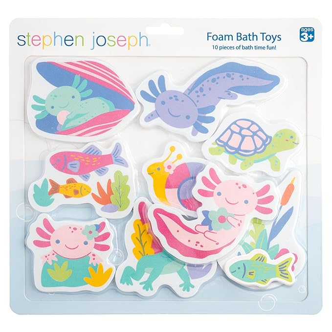 Stephen Joseph, Floating Foam Bath Character 10-Piece Toy Set, Axolotl