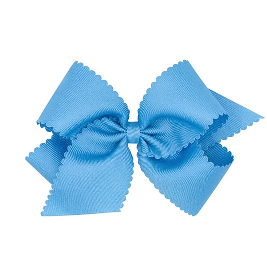 Wee Ones Girls' Classic Grosgrain Hair Bow with Scalloped Edges, No-Slip Hair Clip, Handmade, Copenhagen Blue, King