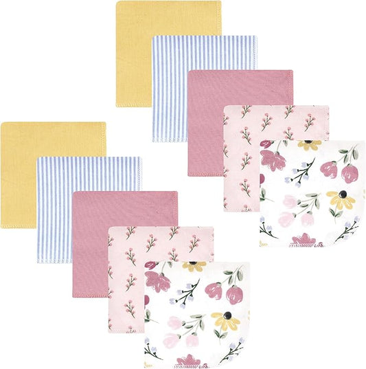 Hudson Baby Unisex Baby Flannel Cotton Washcloths, Soft Painted Floral 10 Pack, One Size