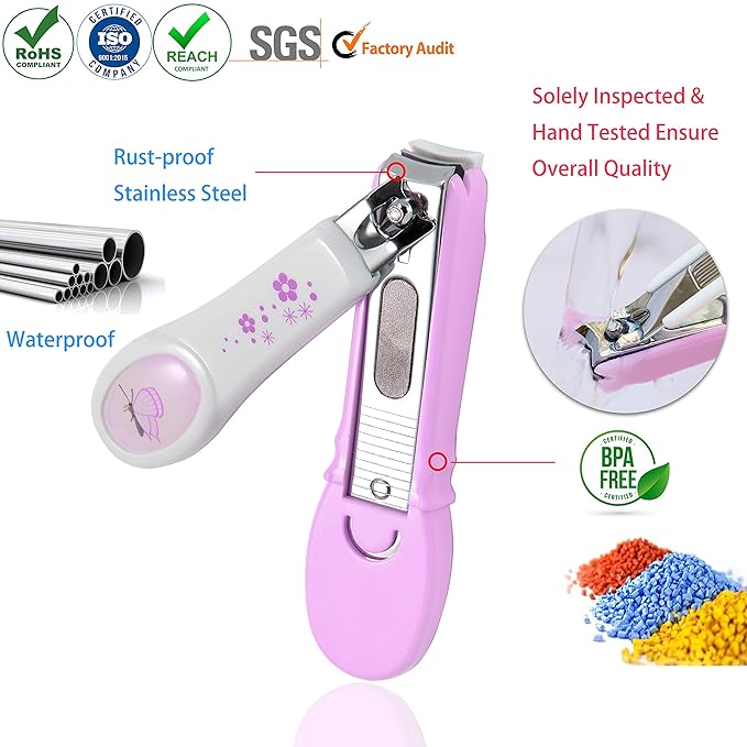 PAFASON Baby Safety Nail Clipper Cutter Trimmer with Nail Catcher and Baby Glass Nail File, Czech Float Glass, Stainless Steel Ideal for Young Children Infant, Newborns Toddlers