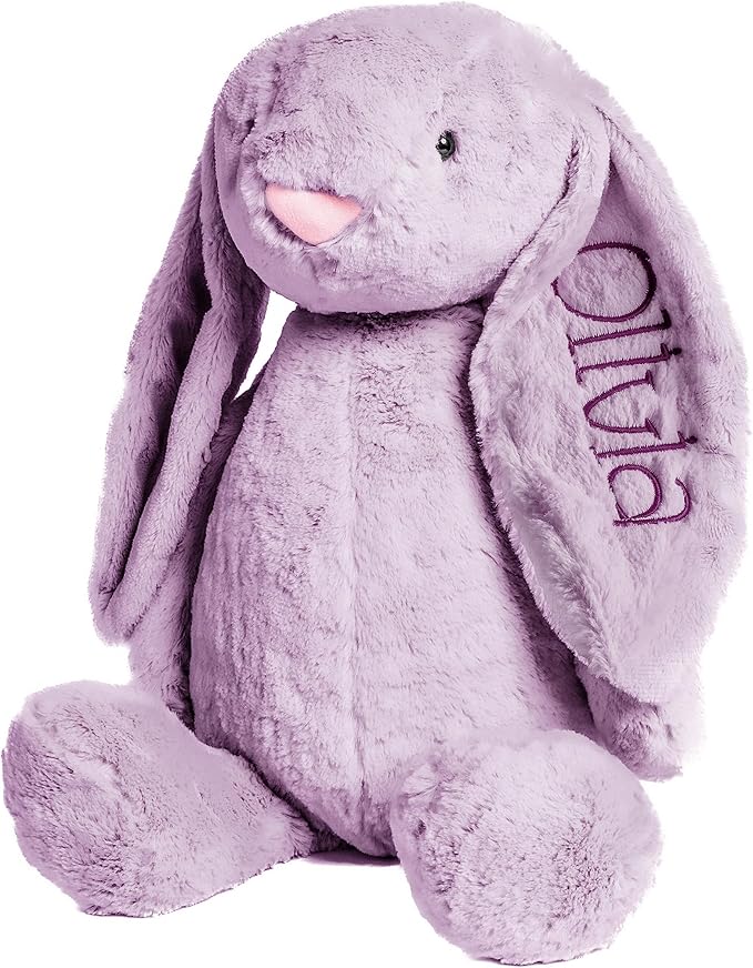 Personalized Super Soft Plush Bunny - Stuffed Animal Toy for Kids - Custom Gift with Embroidered Name on Ear for Easter, (Purple, Large)