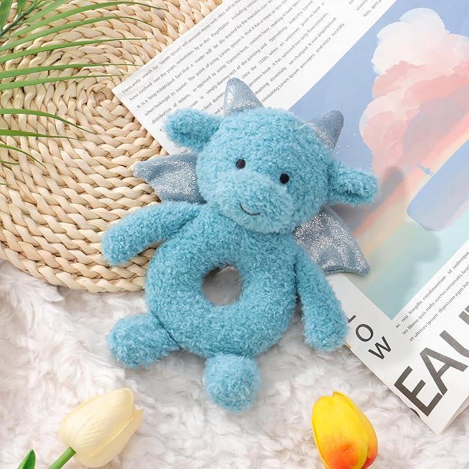 Apricot Lamb Dragon Rattle Soft Baby Rattle for Boys and Girls, Plush Stuffed Animal Rattle Toy Lovey for The Newborn, 0-3 Months, 0-6 Months and Above