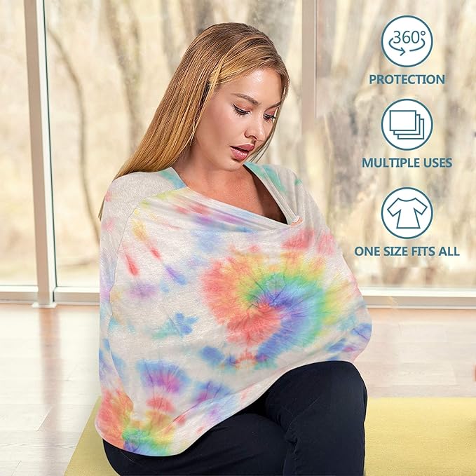 Pastel Tie Dye Circle Pattern Rainbow Swirl Spiral Stripe Stretchy Baby Car Seat Cover Infant Canopy Nursing Covers Breastfeeding Cover Breathable Windproof Winter Scarf for Boys Girls