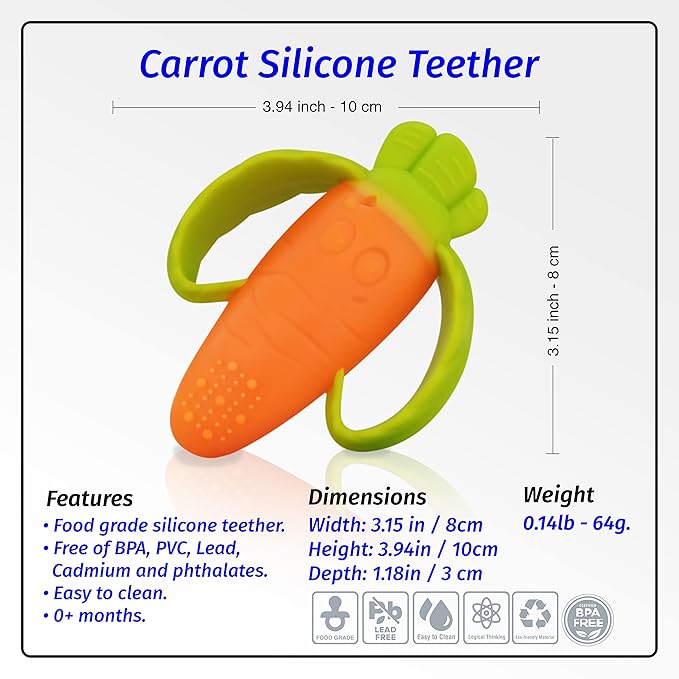Silicone Pacifier teether Toys for Babies 0-6 and 6-12 Months – Package of 4 Baby teethers - Pain Relief – Infants and Toddlers. Safer Than Plastic - Soft and Flexible - Easier to Clean