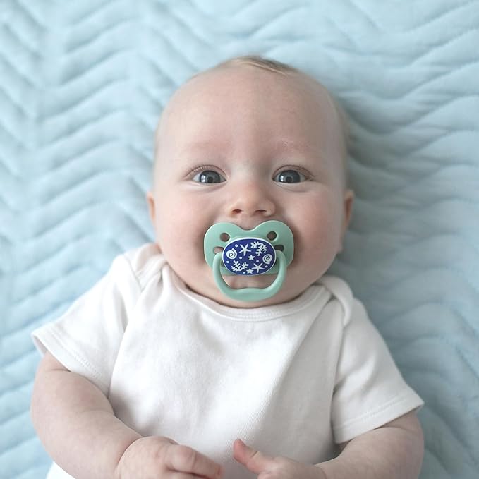 Dr. Brown's Advantage Baby Pacifier, Fully Symmetrical Soother with Soft Silicone Bulb, Glow-in-The-Dark Blue Sunrise-Blue Ocean, 0-6m, BPA-Free, 4-Pack