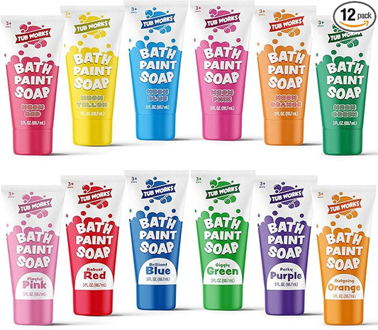 Tub Works® Bath Paint Soap, 12 Pack | Non-Toxic, Washable Bathtub Paint for Toddlers & Kids | Finger Paint in the Tub | Ideal Toddler Bath Toys for Creative Kids Bath | Easy-to-Clean