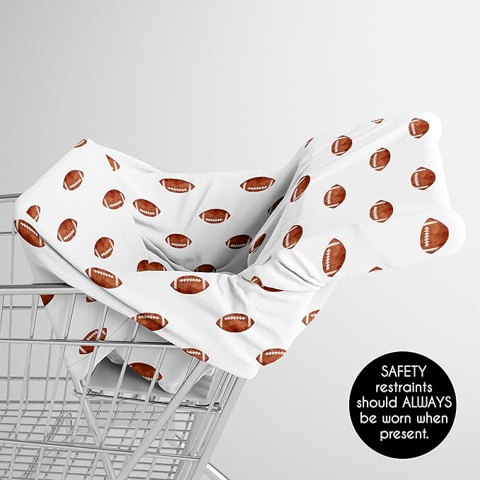 Sweet Jojo Designs Brown White Football Boy Infant Baby Car Seat Cover Nursing Breastfeeding High Chair Shopping Cart Stroller Carseat Canopy Carrier Multipurpose Use for Sports Themed Collection