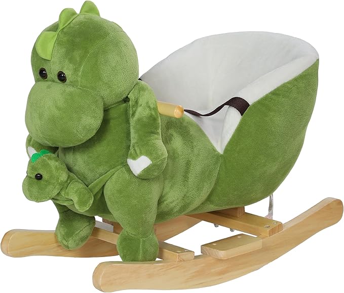 Qaba Baby Rocking Horse, Toddler Plush Dinosaur Animal Rocker with Seat Belt, 32 Songs, Hand Puppet, Kids Riding Horse Rocking Chair for 18-36 Months, Green