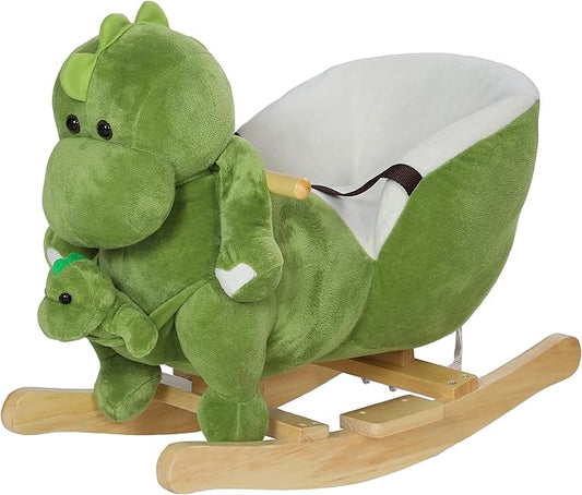Qaba Baby Rocking Horse, Toddler Plush Dinosaur Animal Rocker with Seat Belt, 32 Songs, Hand Puppet, Kids Riding Horse Rocking Chair for 18-36 Months, Green