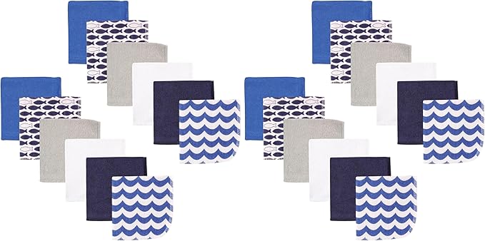 Luvable Friends Unisex Baby Cotton Rich Washcloths, Fishes, One Size (Pack of 2)