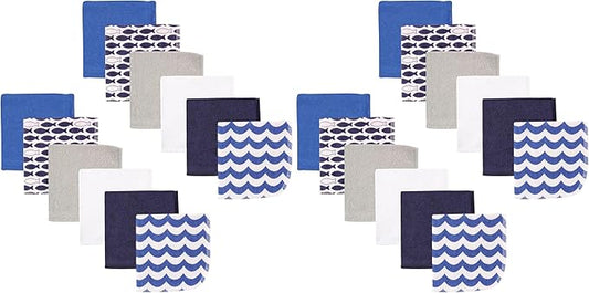 Luvable Friends Unisex Baby Cotton Rich Washcloths, Fishes, One Size (Pack of 2)