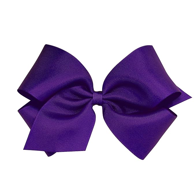 Wee Ones Girls' Classic Grosgrain Hair Bows with Plain Wrap Center, No-Slip Hair Clip, Handmade, Purple, King
