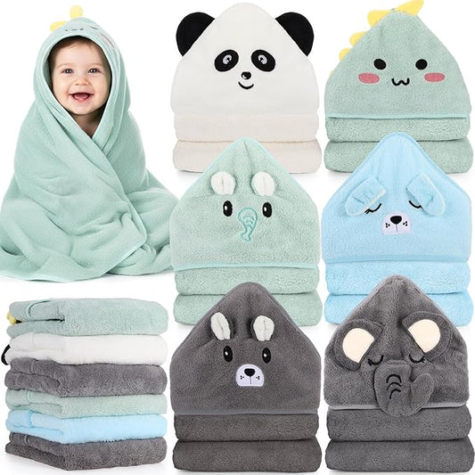 SmoothNovelty 6 Pack Baby Hooded Towels Infants and Toddlers Coral Fleece Baby Bath Towels 31.5 x 31.5 Inch Absorbent Cute Soft Newborn Bath Essentials Gifts for Boys & Girls(Multicolor,Cute)