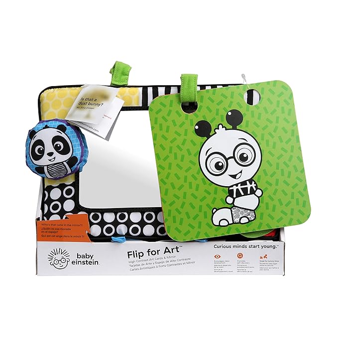 Baby Einstein Flip for Art High Contrast Floor Activity Mirror with Take Along Cards, Tummy Time Play, Newborn+