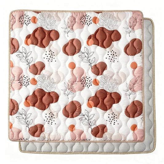 Bunnikins & Clover Baby Play Mats for Floor, 50"x50" Thicken Soft Play Mat for Babies 0-6 Months, Foldable and Non Slip One-Piece Crawling Mat, Machine Washable Foam Playmat for Baby, Tummy Time