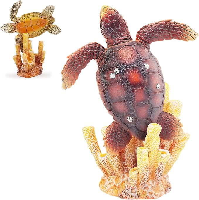Gemini&Genius Sea Turtle Toys for Kids, Realistic Sea Turtle Action Figure, Sea Turtle Plastic Figurine with Coral Toy, Sea Life Educational Gifts, Play Toys, Collection Toys for Kids