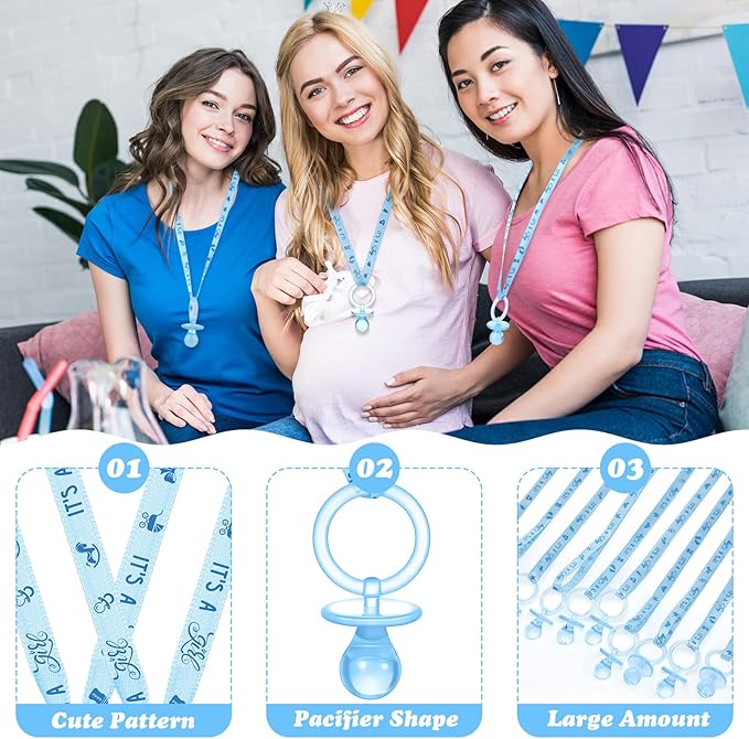 Coume 60 Pieces Baby Shower Pacifiers Necklace Acrylic Pacifiers Necklace Charm Party Favors for Girls Boys Baby Shower Party Decorations Table Scatter(Boy Style,Blue)