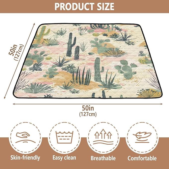 Baby Play Mat Tropical Cactus Desert Pink 50 x 50 Playpen Mat Baby Play Mats for Floor Play Gym Crawling Mat Non-Slip Cushioned Baby Playmat for Infants, Babies, Toddlers