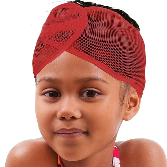 DONNA Comfortable Mesh Wrap for Kids – Adjustable Hair Wrap with Cool Mesh Fabric – Wide Headband Design for Natural Hair Protection (RED)