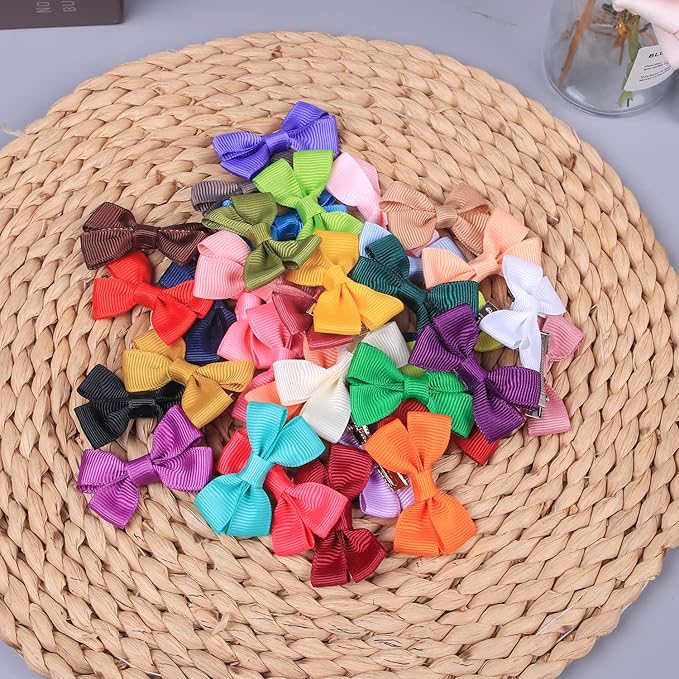 70Piece 2inch Hair Bows for Baby Girls,35colors in Pairs Grosgrain Boutique Solid Ribbon Mini Bows Alligator Clips for Newborn Girls Infants Toddlers