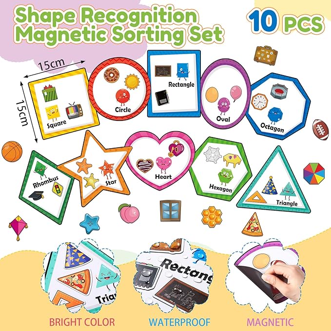 Blosssound 10 Set Magnetic Shape Sorting for Toddler Matching Games Magnet Sorting Mats 30 Everyday Objects Magnets Pieces Learning Toys for Child Learning Shape Game Preschool Classroom