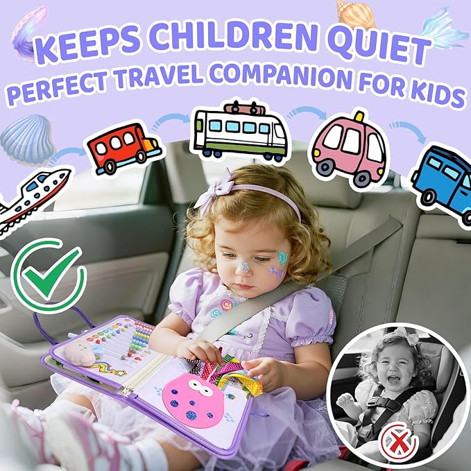 Aurasys Toddler Busy Board Montessori Toys for Girls Birthday Gift, Sensory Busy Book Educational Learning Activity Board for Toddler Girls, Travel Activities Toys for Airplane Car