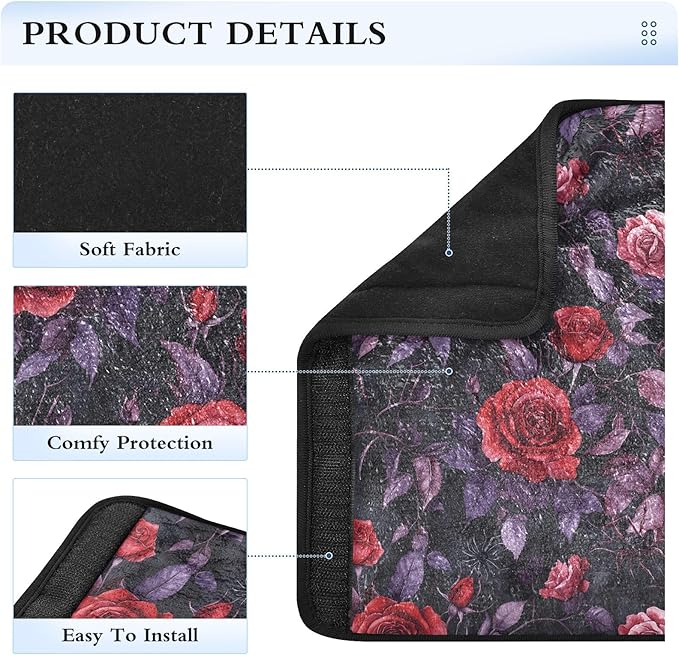 CHIFIGNO Red Roses Purple Leaves Seat Belt Cover Pad Pack of 2 Seat Belt Strap Cover Universal Car Seat Shoulder Strap Pads for Adults Women Kids