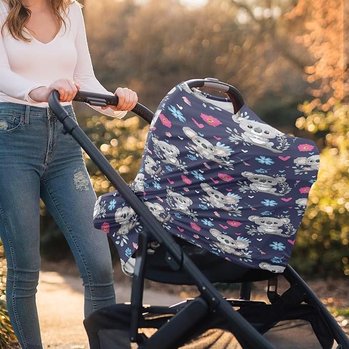 Koala Car Seat Canopy Breastfeeding Cover Multi Use Baby Stroller and Carseat Cover, Breastfeeding Covers, Boys and Girls Shower Gifts