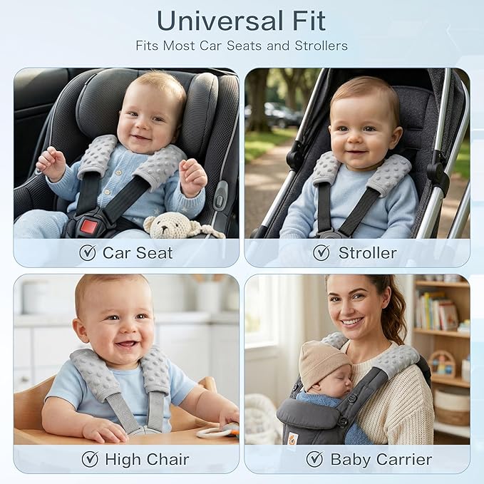 Pro Goleem Car Seat Strap Covers for Babies Unisex Soft Car Seat Strap Shoulder Pads for All Car Seats, Stroller, Pushcar, Small Size Designed for Newborn Gray