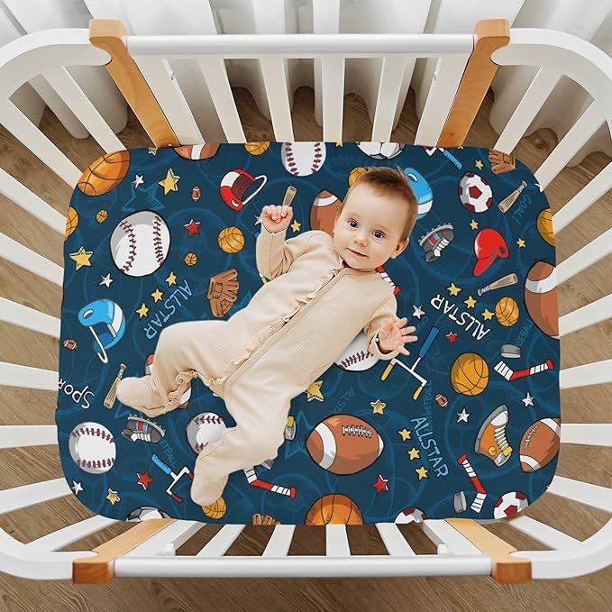 Baby Crib Sheet Sport Crib Mattress for Boys and Girls Playard Sheet Soft Breathable Fitted Baby Mattress Cover 52x28in