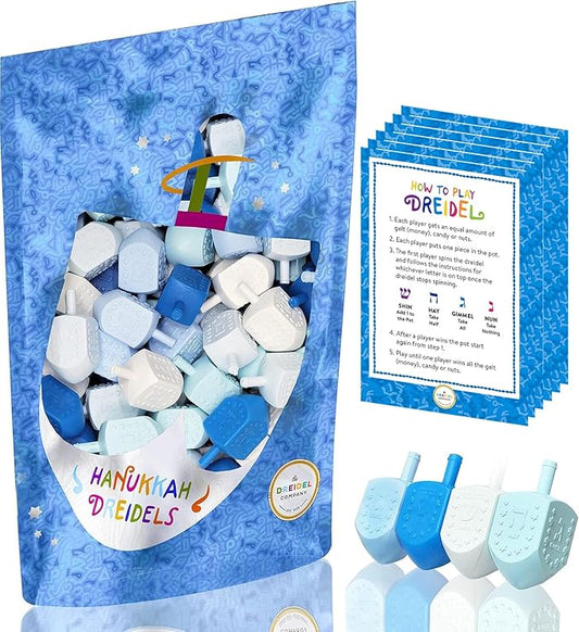 The Dreidel Company Hanukkah Blue and White Plastic Pastel Colored Dreidel, for Children, Boys and Girls, Party Favors (Pack of 1000)